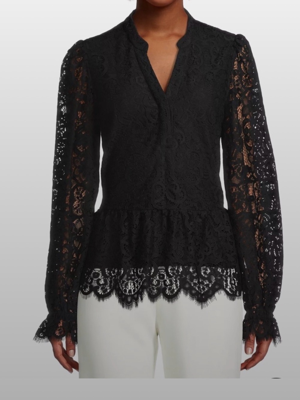 NWT Lilly Pulitzer Jacelynne Black Lace Peplum Blouse Long Sleeve SIZE M - Picture 6 of 8